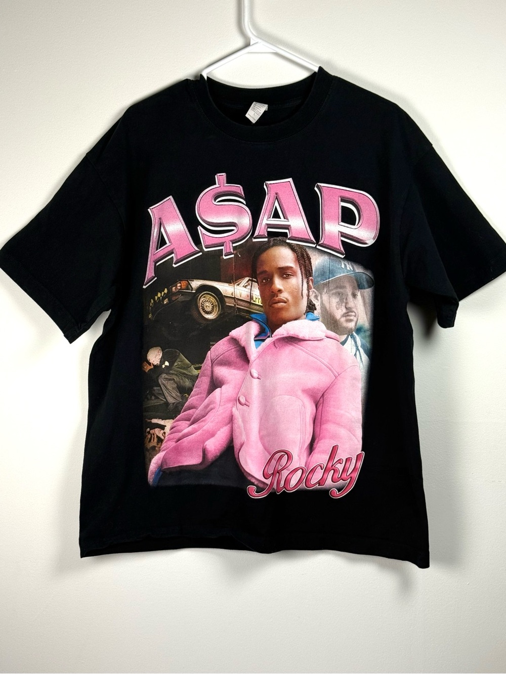 A$AP Rocky Black Graphic Tee with Pink Print size Large